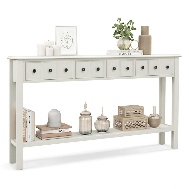 Console avec 4 tiroirs et une étagère – Noir/Blanc crème, style rétro en MDF et bois massif, 1 à 2 utilisateurs