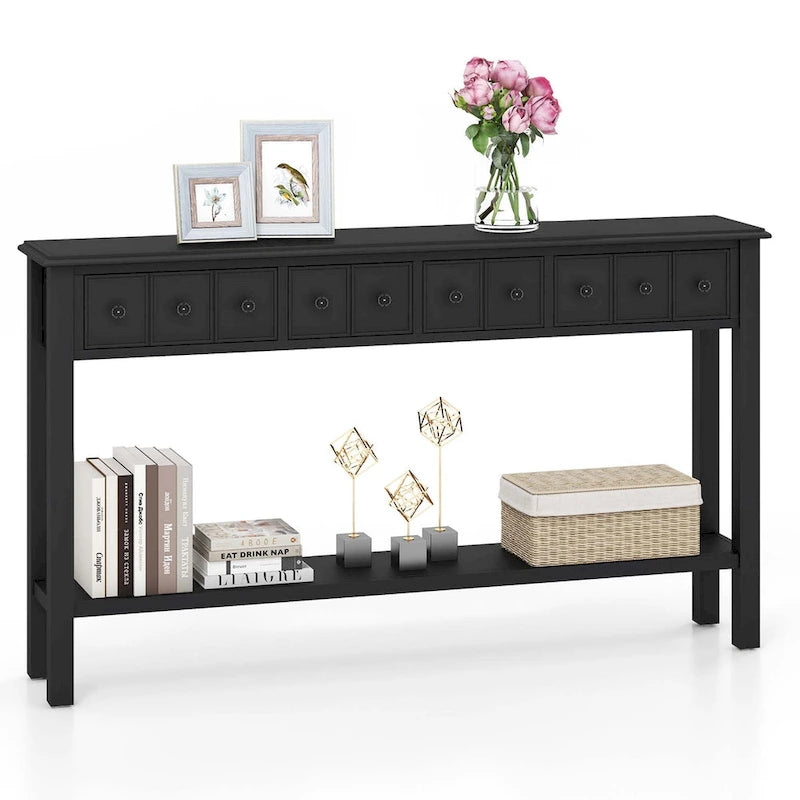 Console avec 4 tiroirs et une étagère – Noir/Blanc crème, style rétro en MDF et bois massif, 1 à 2 utilisateurs
