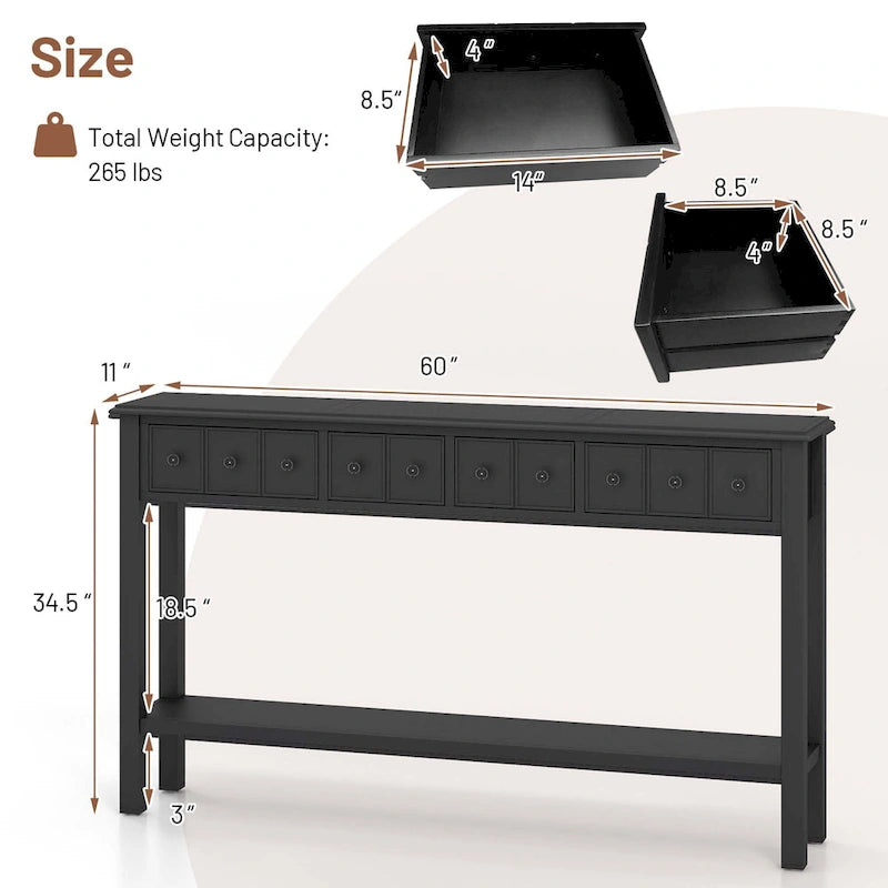 Console avec 4 tiroirs et une étagère – Noir/Blanc crème, style rétro en MDF et bois massif, 1 à 2 utilisateurs