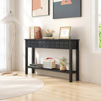 Console avec 4 tiroirs et une étagère – Noir/Blanc crème, style rétro en MDF et bois massif, 1 à 2 utilisateurs