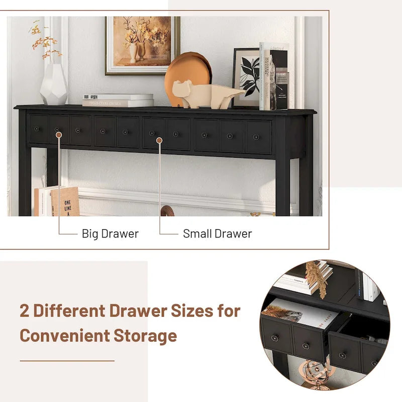 Console avec 4 tiroirs et une étagère – Noir/Blanc crème, style rétro en MDF et bois massif, 1 à 2 utilisateurs