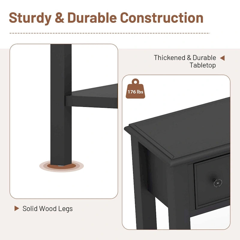 Console avec 4 tiroirs et une étagère – Noir/Blanc crème, style rétro en MDF et bois massif, 1 à 2 utilisateurs