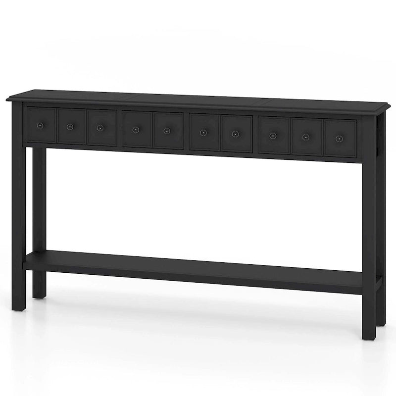 Console avec 4 tiroirs et une étagère – Noir/Blanc crème, style rétro en MDF et bois massif, 1 à 2 utilisateurs