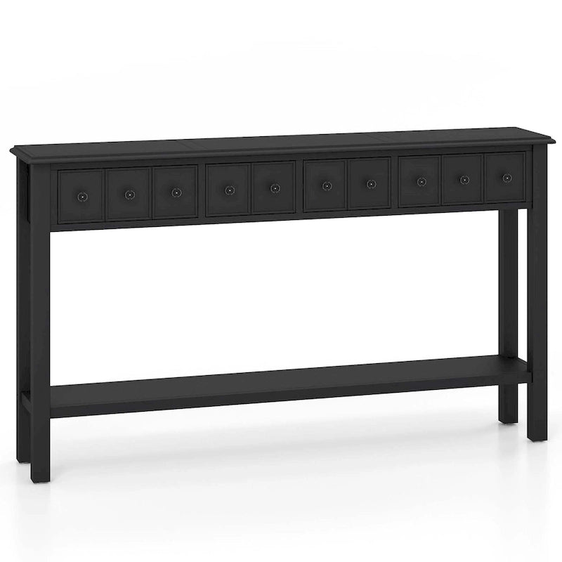 Console avec 4 tiroirs et une étagère – Noir/Blanc crème, style rétro en MDF et bois massif, 1 à 2 utilisateurs