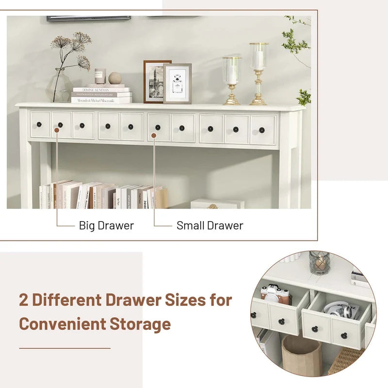 Console avec 4 tiroirs et une étagère – Noir/Blanc crème, style rétro en MDF et bois massif, 1 à 2 utilisateurs