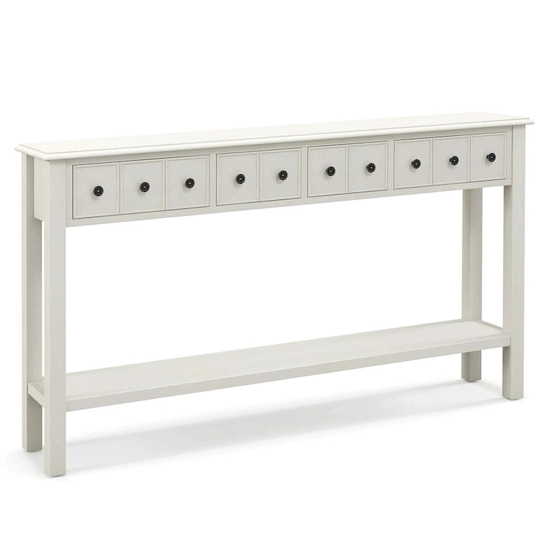 Console avec 4 tiroirs et une étagère – Noir/Blanc crème, style rétro en MDF et bois massif, 1 à 2 utilisateurs