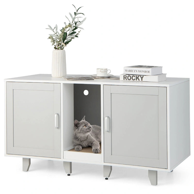 Meuble Cache Litière avec 2 Portes – Gris / Marron, Meuble en Bois Cache-Litière, 1-2 Chats