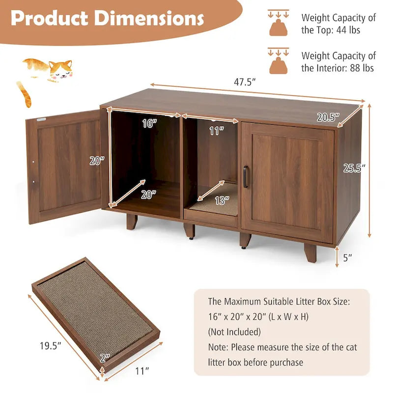 Meuble Cache Litière avec 2 Portes – Gris / Marron, Meuble en Bois Cache-Litière, 1-2 Chats