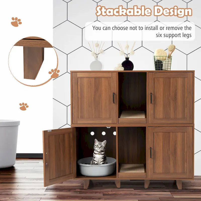 Meuble Cache Litière avec 2 Portes – Gris / Marron, Meuble en Bois Cache-Litière, 1-2 Chats