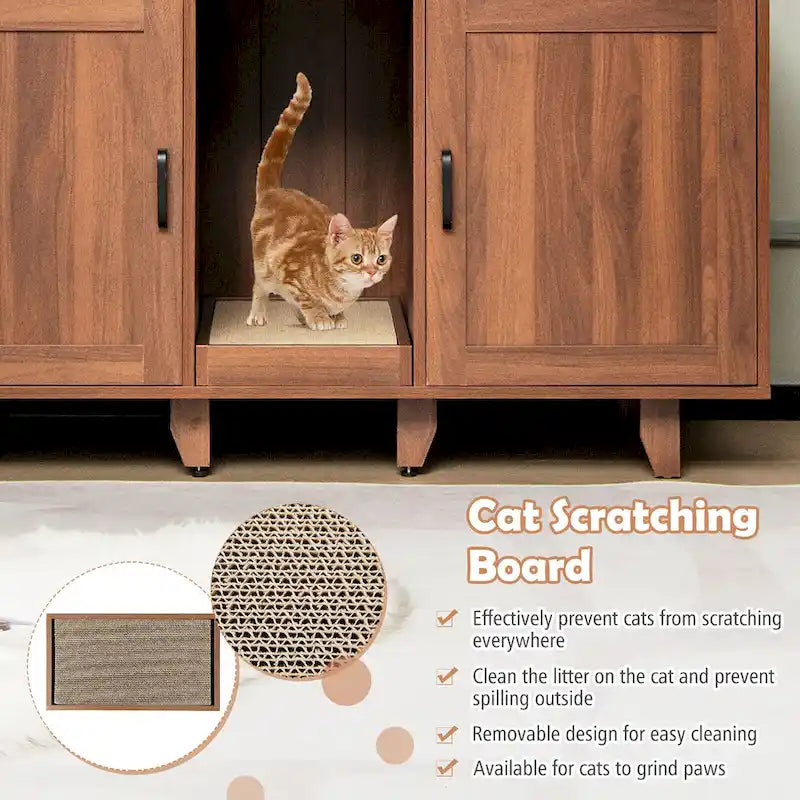 Meuble Cache Litière avec 2 Portes – Gris / Marron, Meuble en Bois Cache-Litière, 1-2 Chats