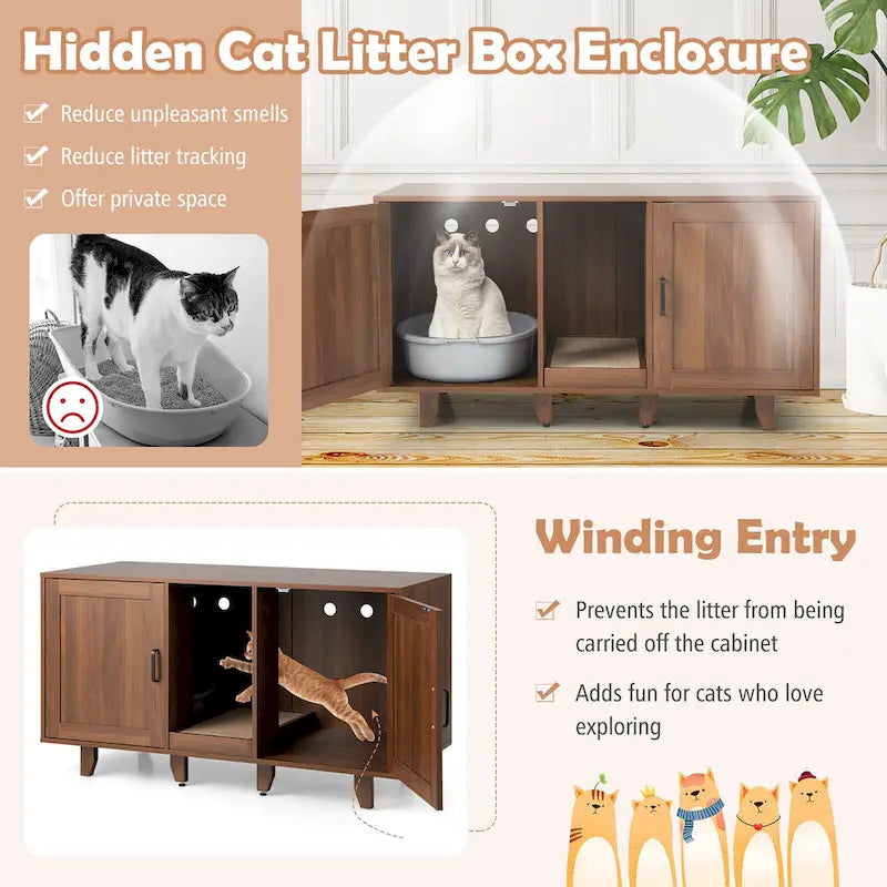 Meuble Cache Litière avec 2 Portes – Gris / Marron, Meuble en Bois Cache-Litière, 1-2 Chats