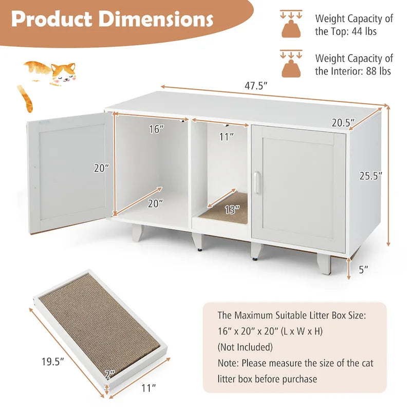 Meuble Cache Litière avec 2 Portes – Gris / Marron, Meuble en Bois Cache-Litière, 1-2 Chats