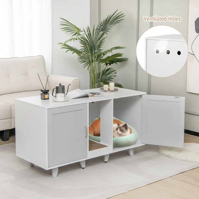 Meuble Cache Litière avec 2 Portes – Gris / Marron, Meuble en Bois Cache-Litière, 1-2 Chats