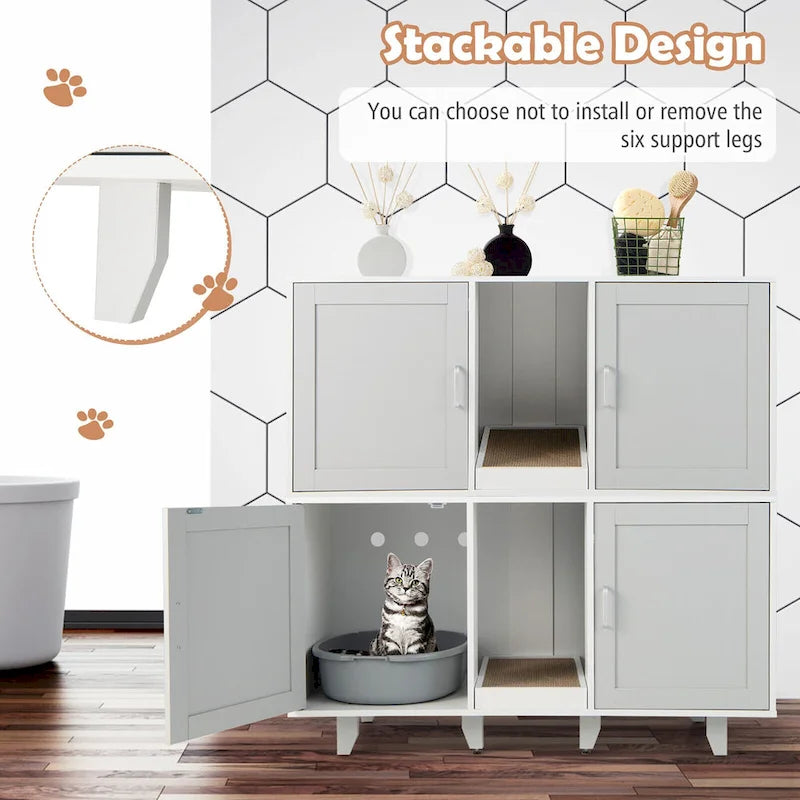 Meuble Cache Litière avec 2 Portes – Gris / Marron, Meuble en Bois Cache-Litière, 1-2 Chats
