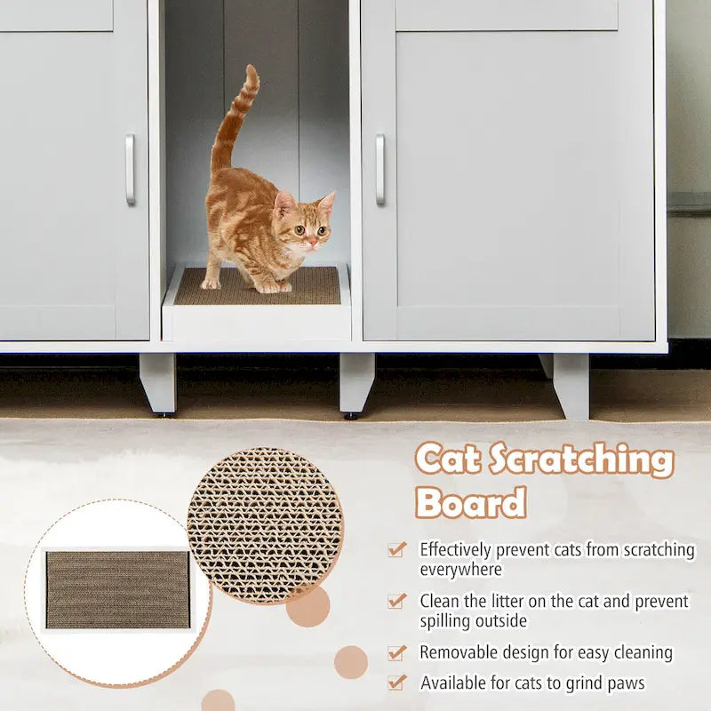Meuble Cache Litière avec 2 Portes – Gris / Marron, Meuble en Bois Cache-Litière, 1-2 Chats