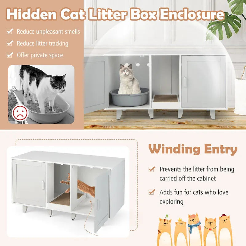 Meuble Cache Litière avec 2 Portes – Gris / Marron, Meuble en Bois Cache-Litière, 1-2 Chats