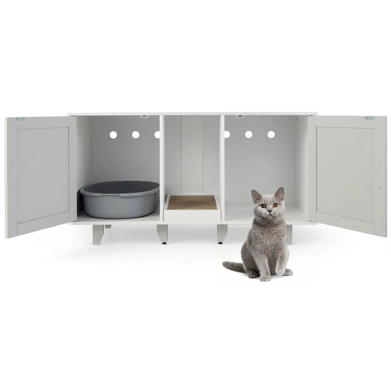 Meuble Cache Litière avec 2 Portes – Gris / Marron, Meuble en Bois Cache-Litière, 1-2 Chats
