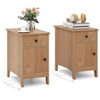 Table d'appoint avec station de recharge et rangement – Naturelle, plateau basculant en bois, unité simple / lot de 2