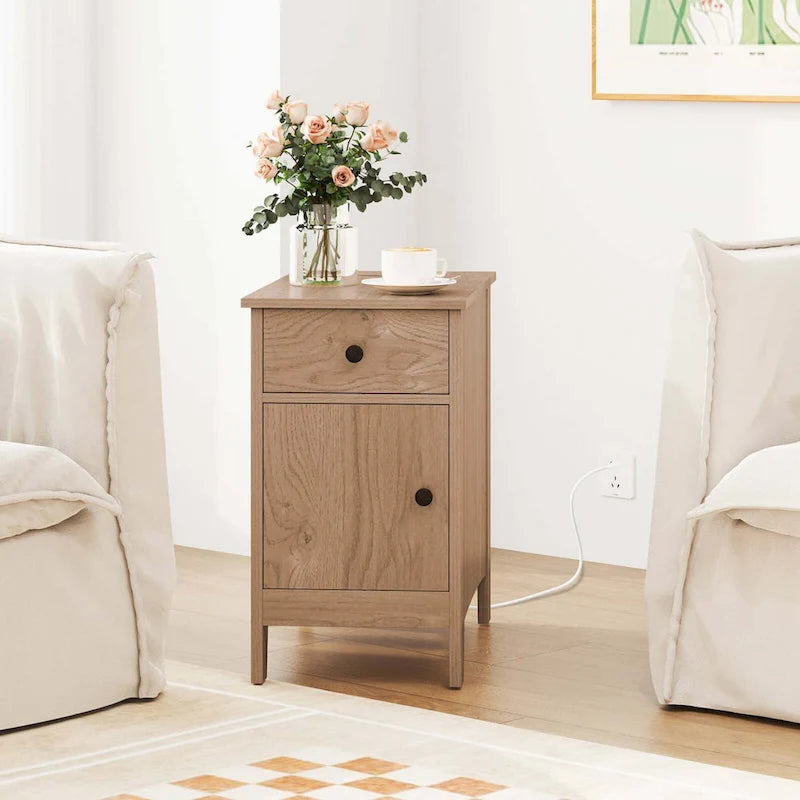 Table d'appoint avec station de recharge et rangement – Naturelle, plateau basculant en bois, unité simple / lot de 2