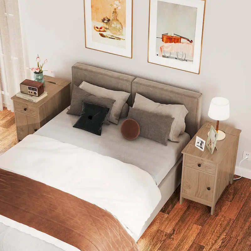 Table d'appoint avec station de recharge et rangement – Naturelle, plateau basculant en bois, unité simple / lot de 2