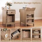 Table d'appoint avec station de recharge et rangement – Naturelle, plateau basculant en bois, unité simple / lot de 2