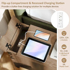Table d'appoint avec station de recharge et rangement – Naturelle, plateau basculant en bois, unité simple / lot de 2