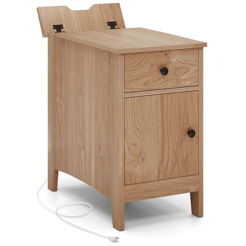 Table d'appoint avec station de recharge et rangement – Naturelle, plateau basculant en bois, unité simple / lot de 2