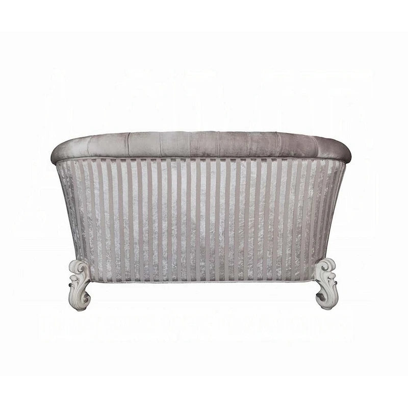 Causeuse en forme de croissant blanc ivoire en tissu capitonné avec 5 coussins pour 2 personnes