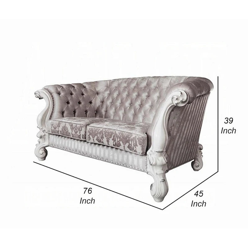 Causeuse en forme de croissant blanc ivoire en tissu capitonné avec 5 coussins pour 2 personnes