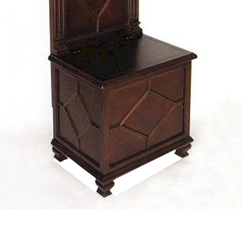 Meuble d'entrée transitoire en bois de pin marron avec miroir, 2 crochets et coffre de rangement à couvercle relevable pour 1