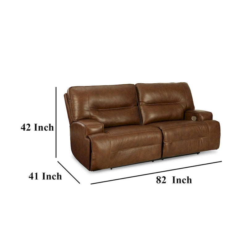 Canapé inclinable électrique avec appui-tête réglable et port USB – Marron Auburn, Cuir et simili modernes, 2 utilisateurs
