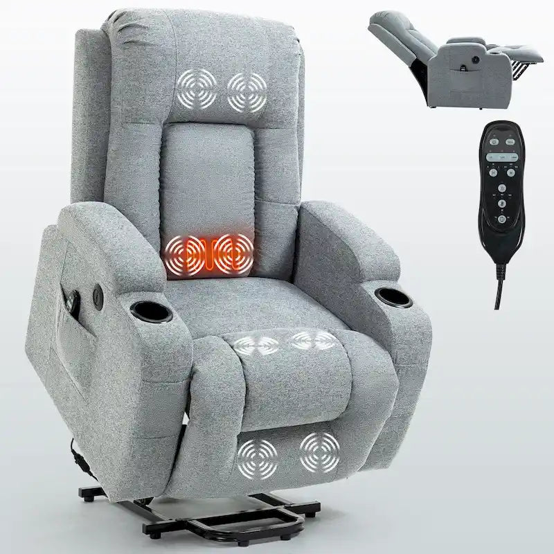 Fauteuil inclinable électrique noir/gris/marron avec massage et chauffage pour 1 personne