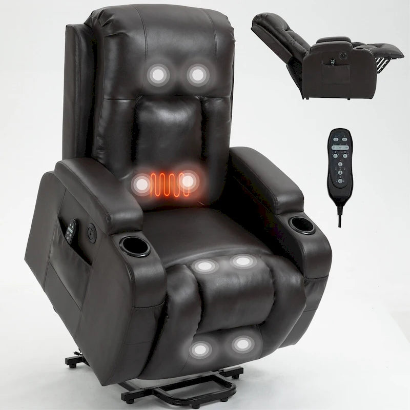 Fauteuil inclinable électrique noir/gris/marron avec massage et chauffage pour 1 personne