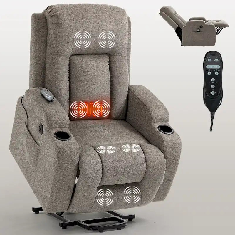 Fauteuil inclinable électrique noir/gris/marron avec massage et chauffage pour 1 personne