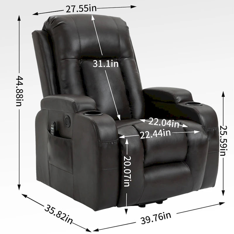 Fauteuil inclinable électrique noir/gris/marron avec massage et chauffage pour 1 personne