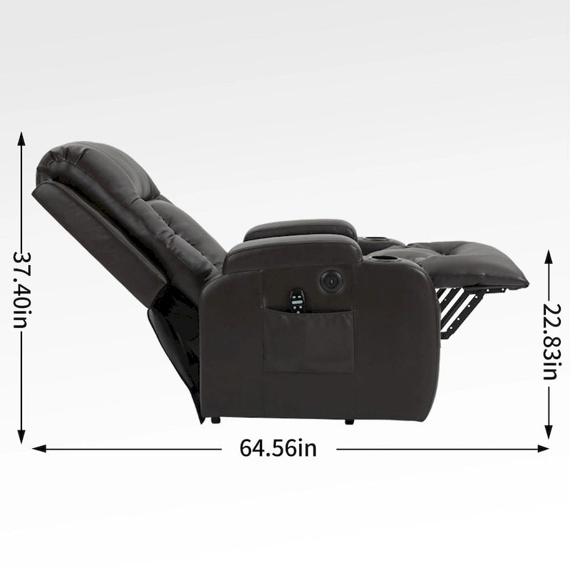Fauteuil inclinable électrique noir/gris/marron avec massage et chauffage pour 1 personne