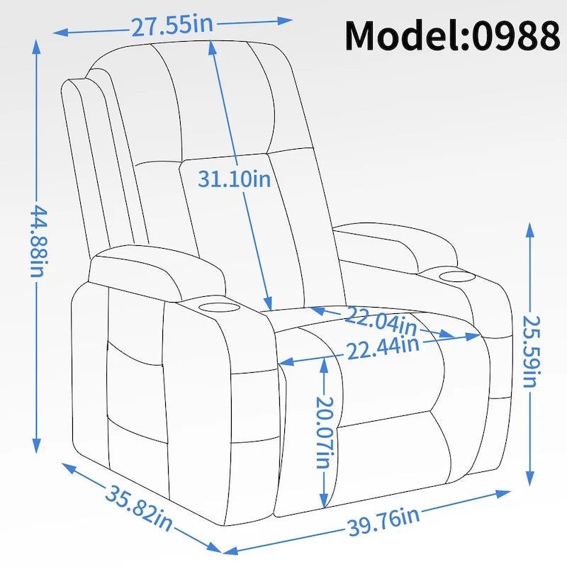 Fauteuil inclinable électrique noir/gris/marron avec massage et chauffage pour 1 personne