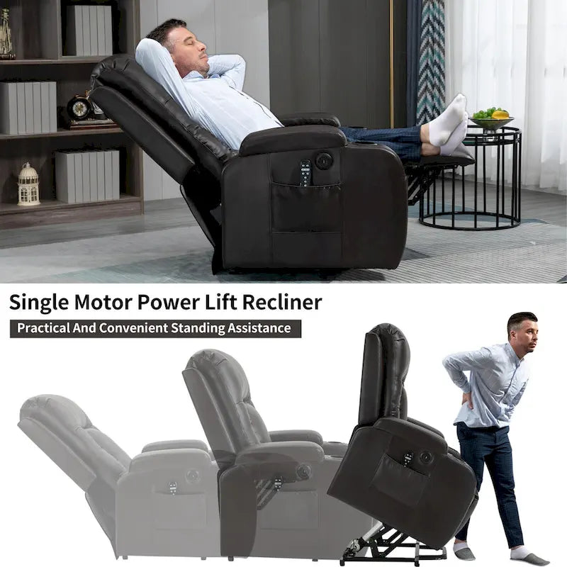 Fauteuil inclinable électrique noir/gris/marron avec massage et chauffage pour 1 personne