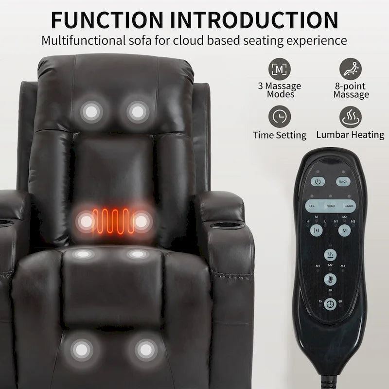 Fauteuil inclinable électrique noir/gris/marron avec massage et chauffage pour 1 personne