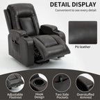 Fauteuil inclinable électrique noir/gris/marron avec massage et chauffage pour 1 personne