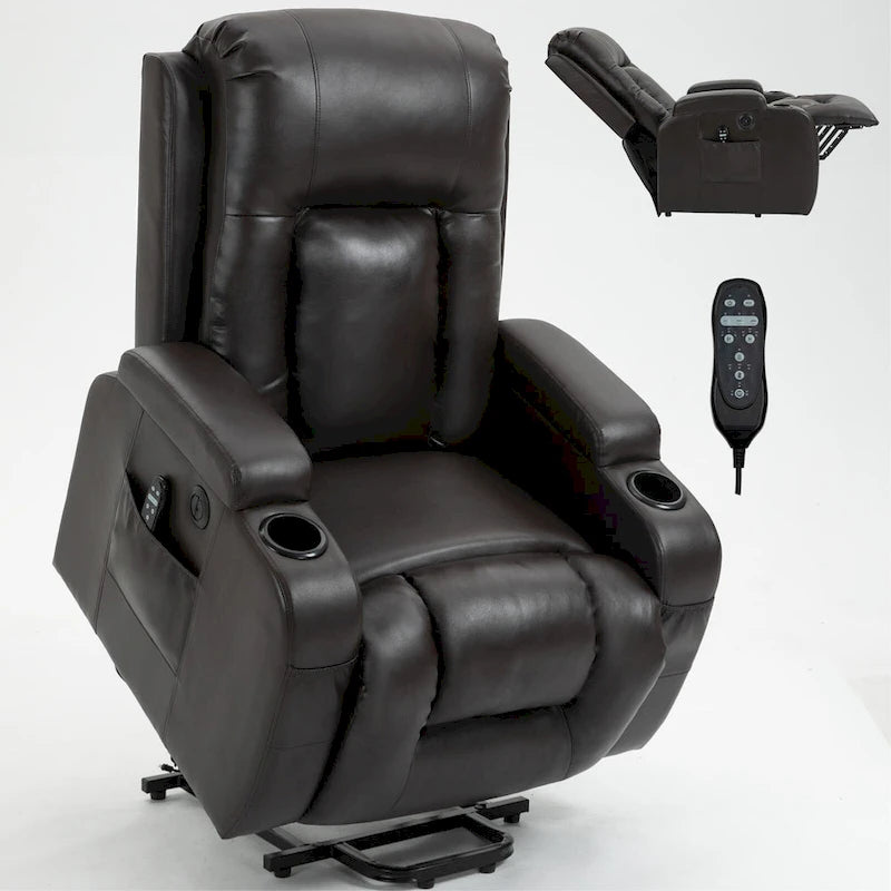 Fauteuil inclinable électrique noir/gris/marron avec massage et chauffage pour 1 personne