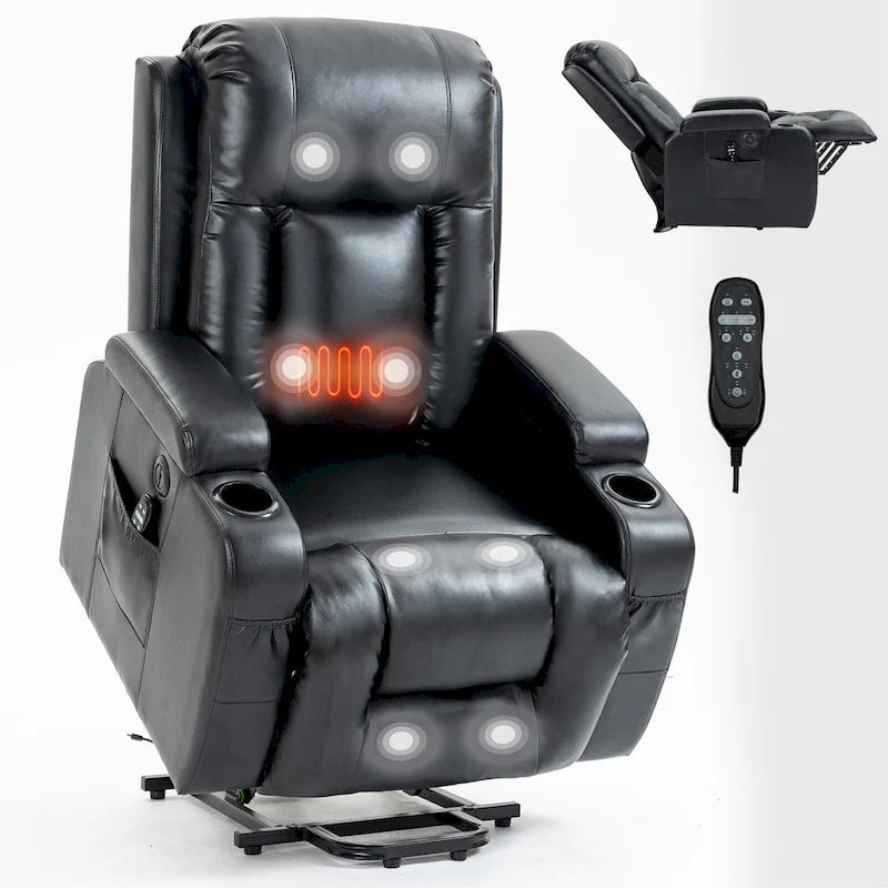 Fauteuil inclinable électrique noir/gris/marron avec massage et chauffage pour 1 personne