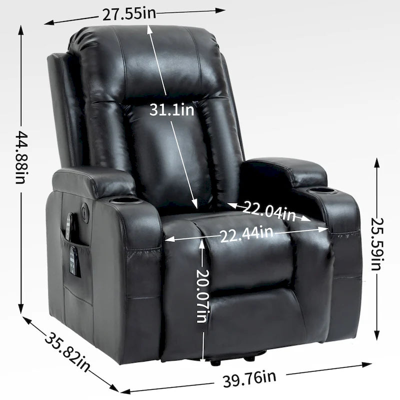 Fauteuil inclinable électrique noir/gris/marron avec massage et chauffage pour 1 personne
