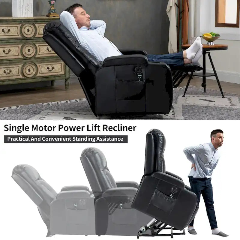Fauteuil inclinable électrique noir/gris/marron avec massage et chauffage pour 1 personne