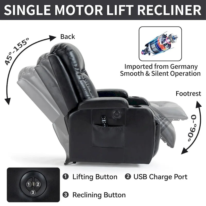 Fauteuil inclinable électrique noir/gris/marron avec massage et chauffage pour 1 personne