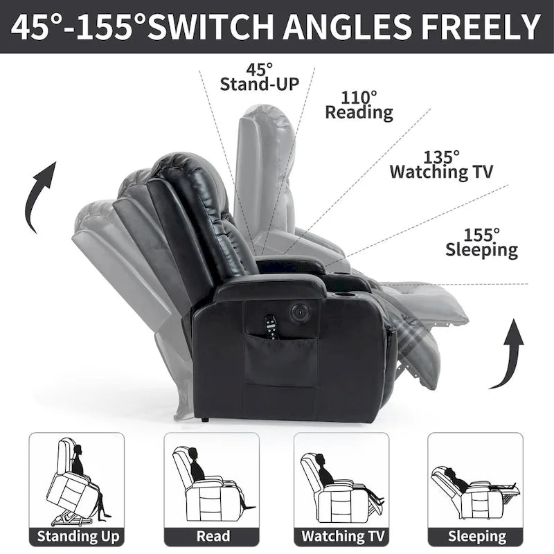 Fauteuil inclinable électrique noir/gris/marron avec massage et chauffage pour 1 personne