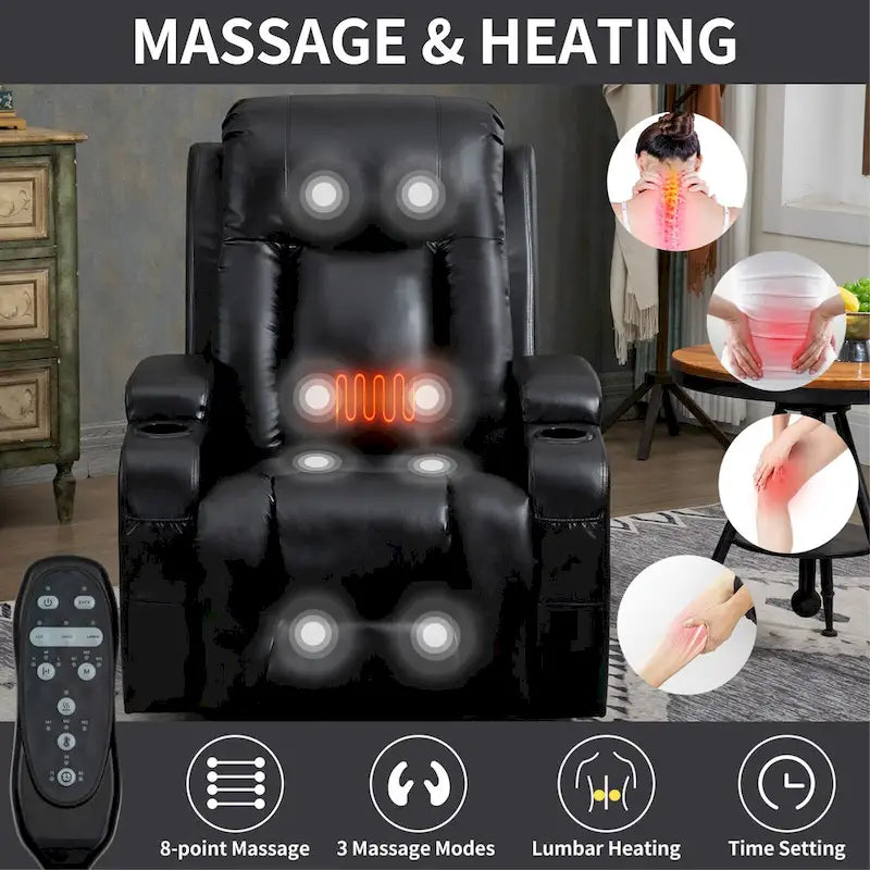 Fauteuil inclinable électrique noir/gris/marron avec massage et chauffage pour 1 personne