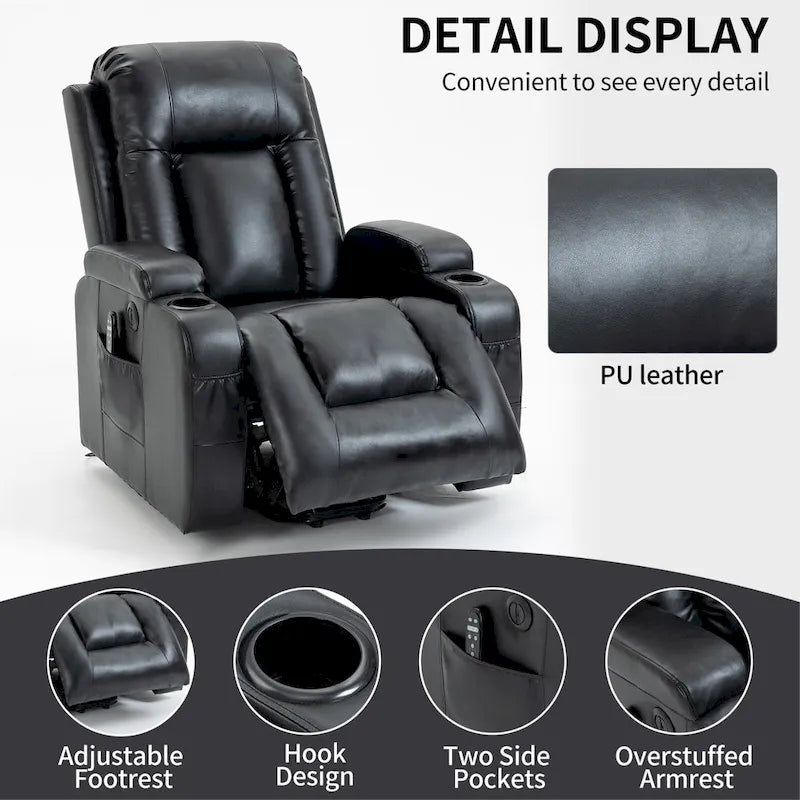 Fauteuil inclinable électrique noir/gris/marron avec massage et chauffage pour 1 personne