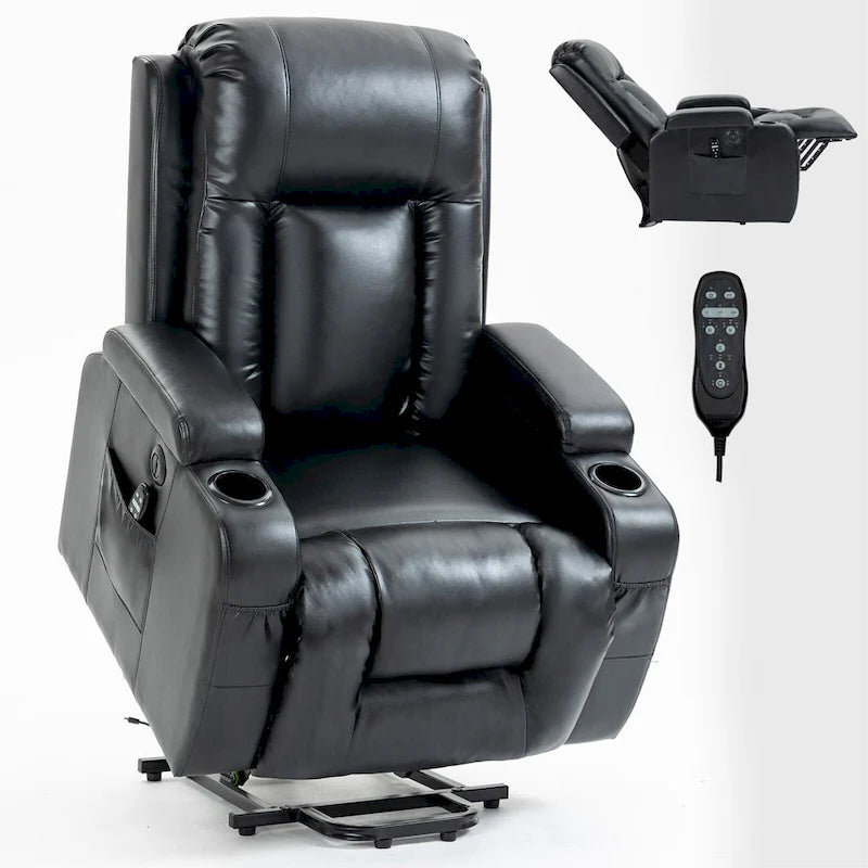 Fauteuil inclinable électrique noir/gris/marron avec massage et chauffage pour 1 personne