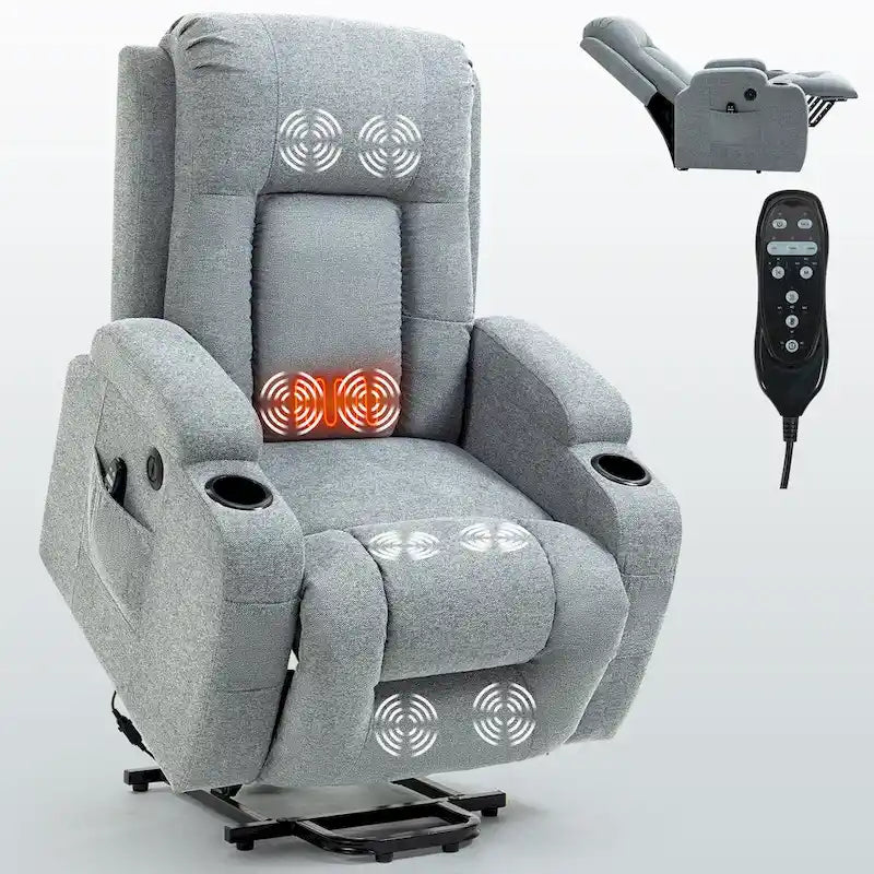 Fauteuil inclinable électrique noir/gris/marron avec massage et chauffage pour 1 personne